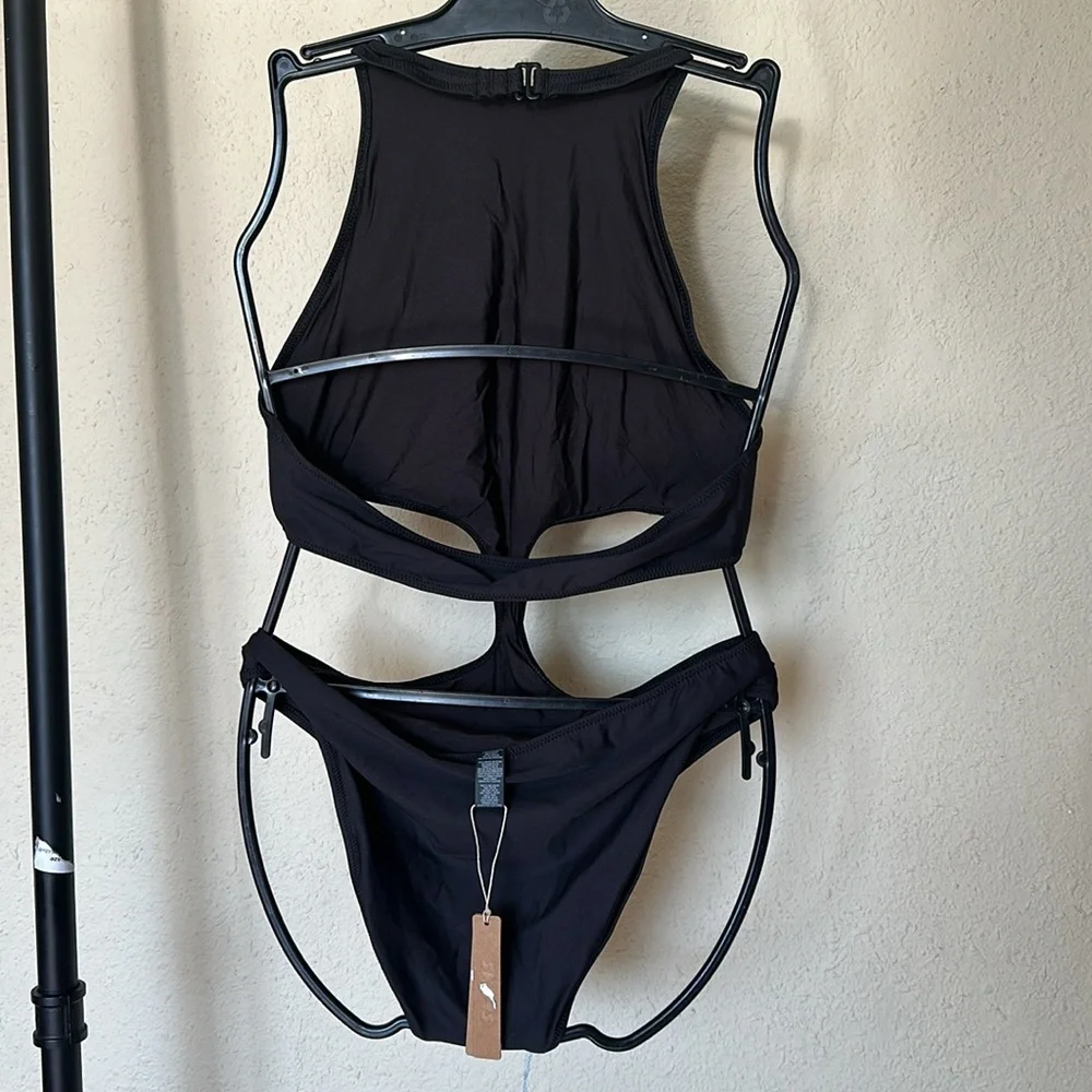 Skims‎ Recycled Swim Halter Monokini OP-BRF-4838 Black Size L Onyx black NWT